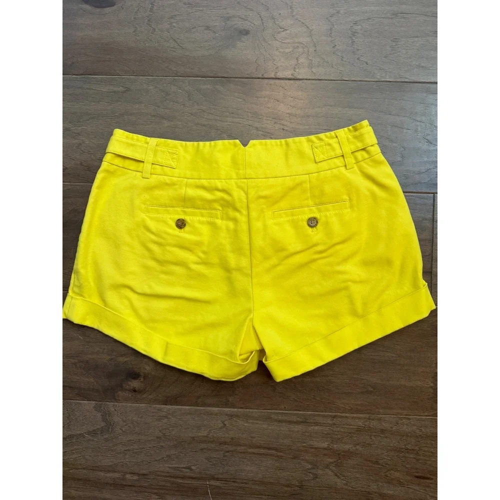 Vince Camuto Womens Yellow Pleated Cuffed Shorts Size 2 Mid Rise Solid Summer